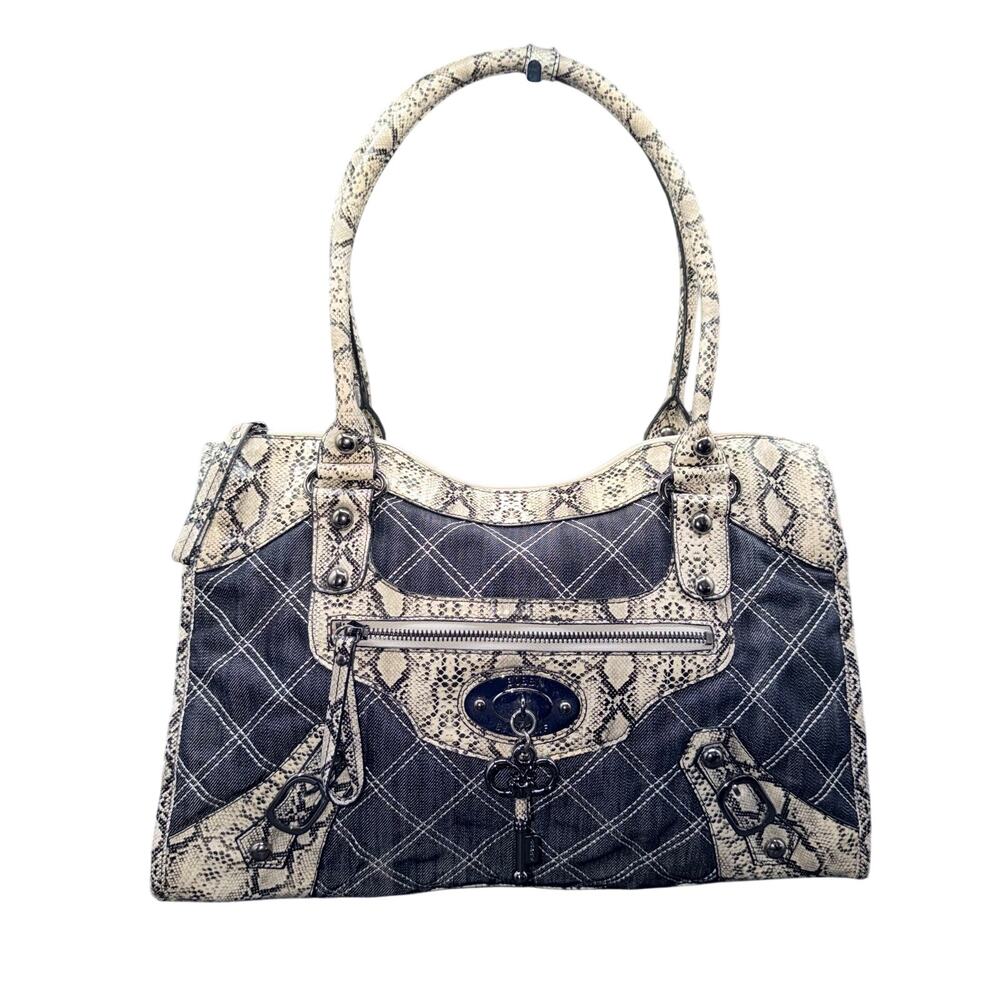 Bobbi By Sharif Denim Snake Print Satchel Crossbody Bag Y2K